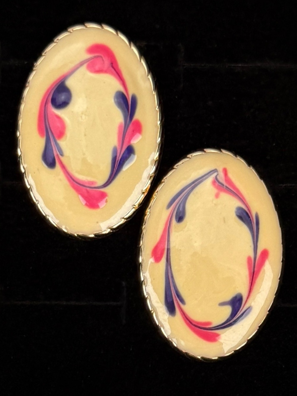 Vintage, delicate, lightweight, goldtone painted pierced earrings
